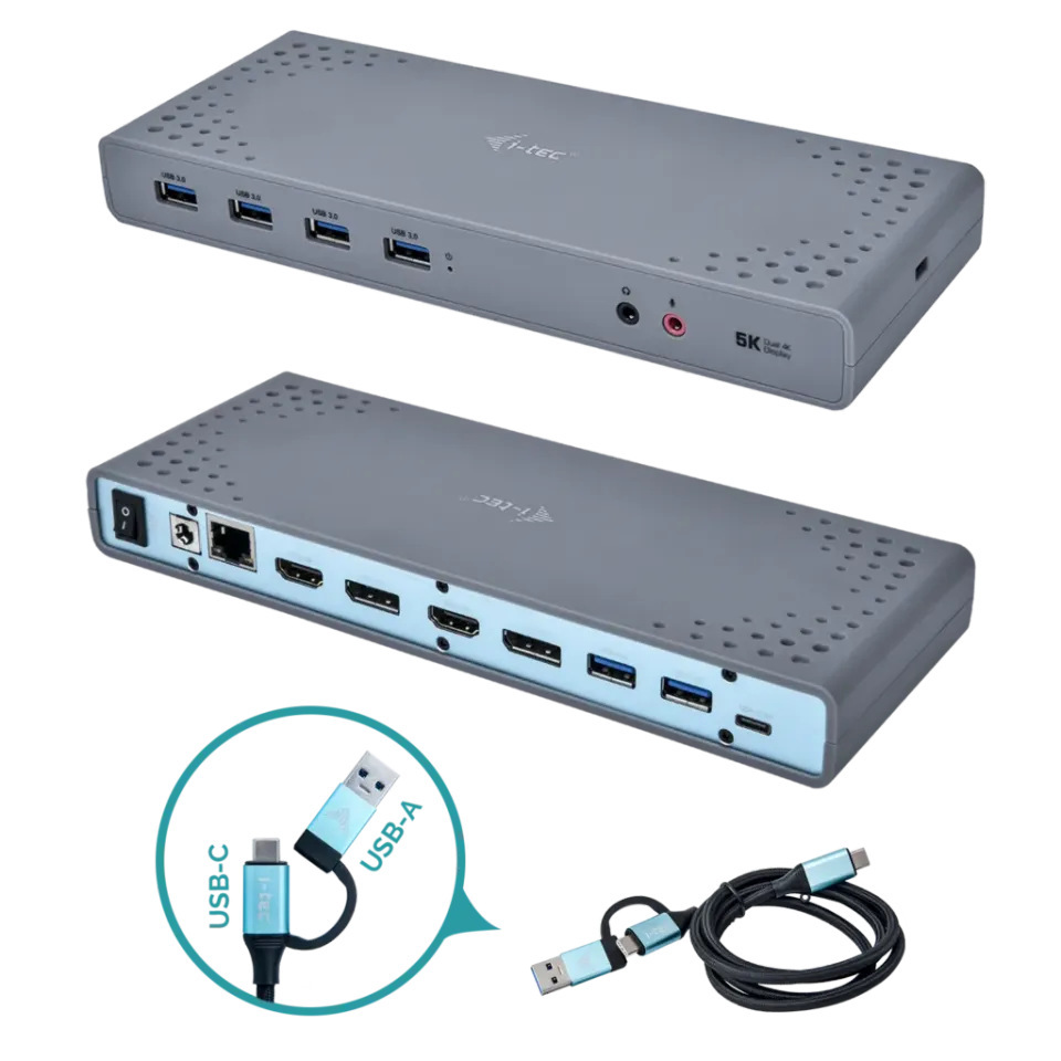 i-Tec USB 3.0 / USB-C 5K Univerzální dualní dokovací stanice, 2x 4K 60Hz video
