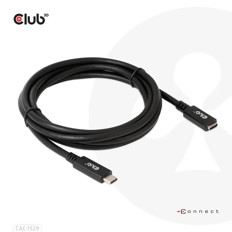 Club3D Prodlužovací kabel USB-C, 5Gbps 60W(20V/3A), 4K 60Hz (M/F), 2m