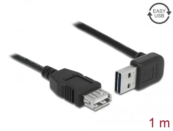 Delock Prodlužovací kabel EASY-USB 2.0 Typ-A samec pravoúhlý nahoru / dolů > USB