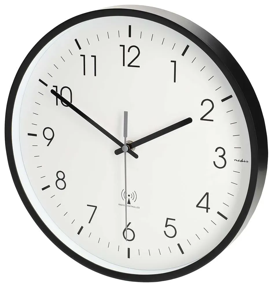 Nedis CLWA6226BK - Nástěnné hodiny | Průměr: 300 mm | Plast | Rádiem řízený čas