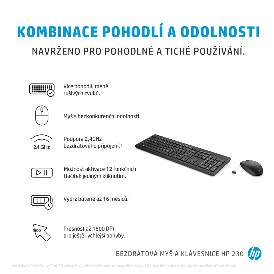 HP 230 Wireless Keyboard & Mouse Cz / Sk combo - bezdrátová klávesnice a myš