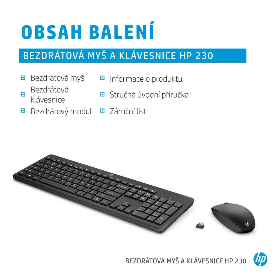 HP 230 Wireless Keyboard & Mouse Cz / Sk combo - bezdrátová klávesnice a myš