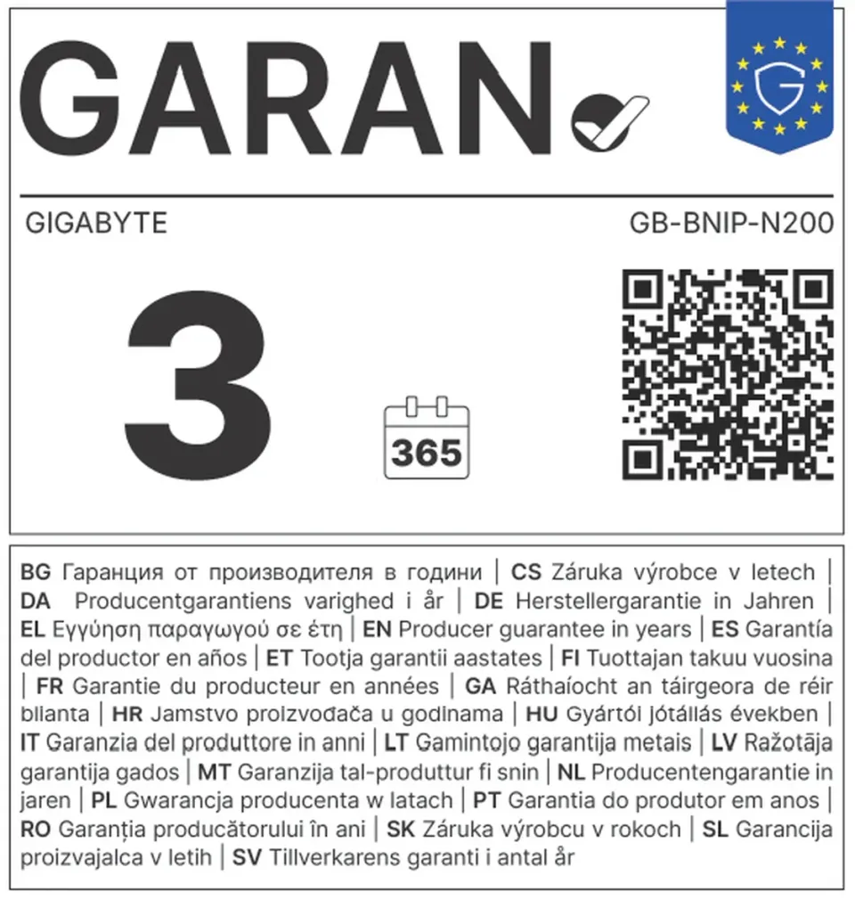Gigabyte BRIX/GB-BNIP-N200 (rev. 1.0)/Mini/N200/bez RAM/UHD Xe/bez OS/3R