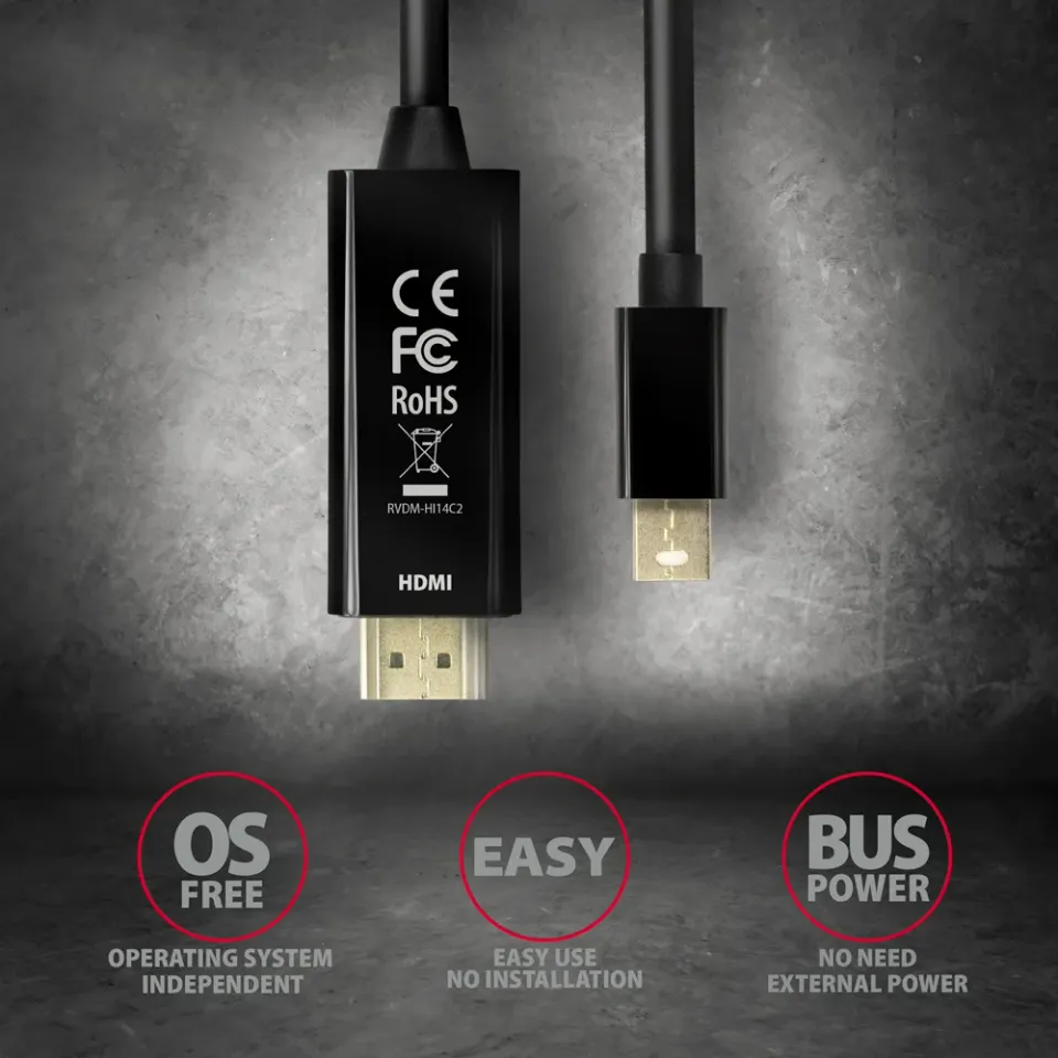 AXAGON RVDM-HI14C2 miniDP > HDMI kabel, 4K/30Hz 1,8m