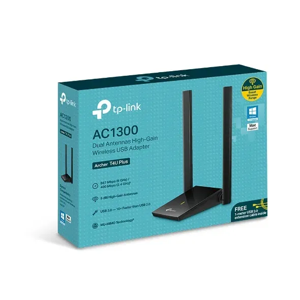 TP-LINK Archer T4U Plus Bezdrátový USB adaptér AC1300 s dvěmi anténami a s vysokým ziskem