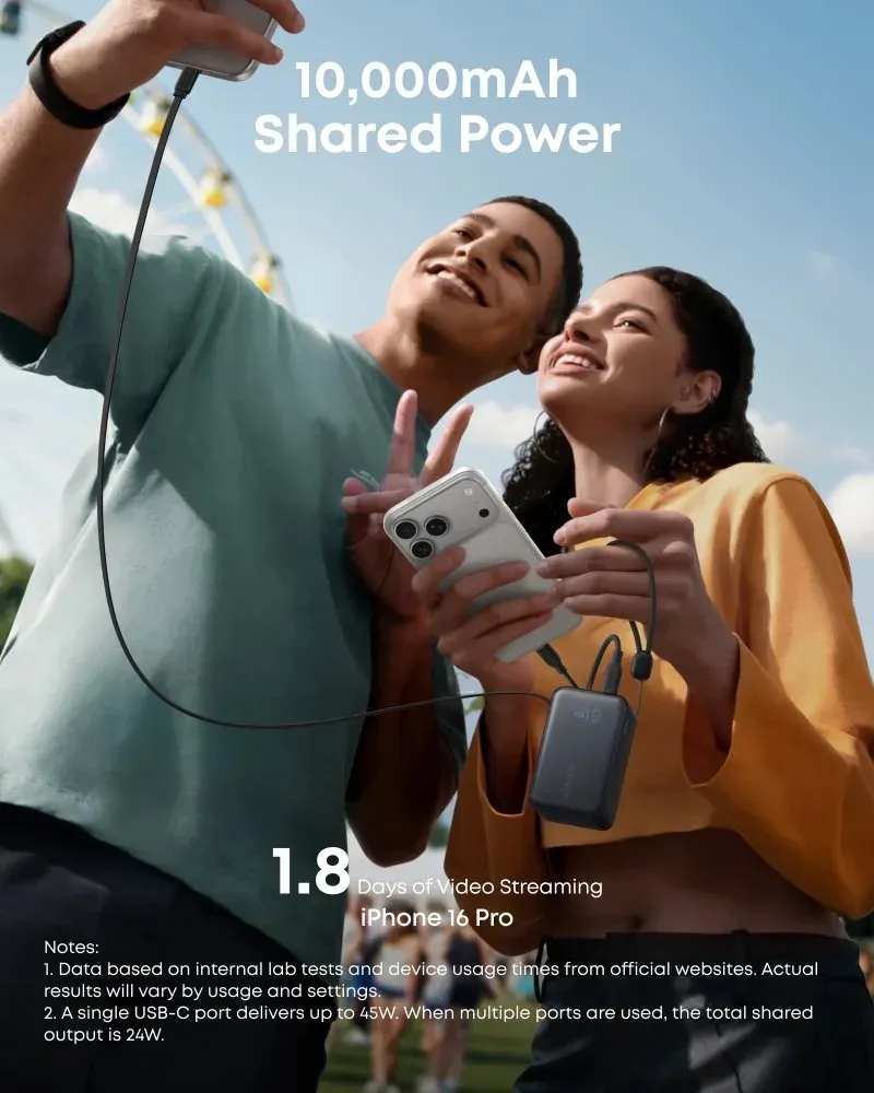 Anker Nano Powerbanka/10000mAh/ 45W/ integrovaný USB-C kabel/ černá