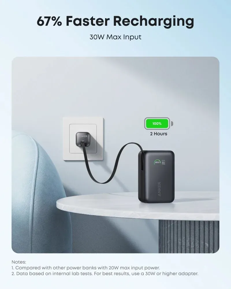Anker Nano Powerbanka/10000mAh/ 45W/ integrovaný USB-C kabel/ černá