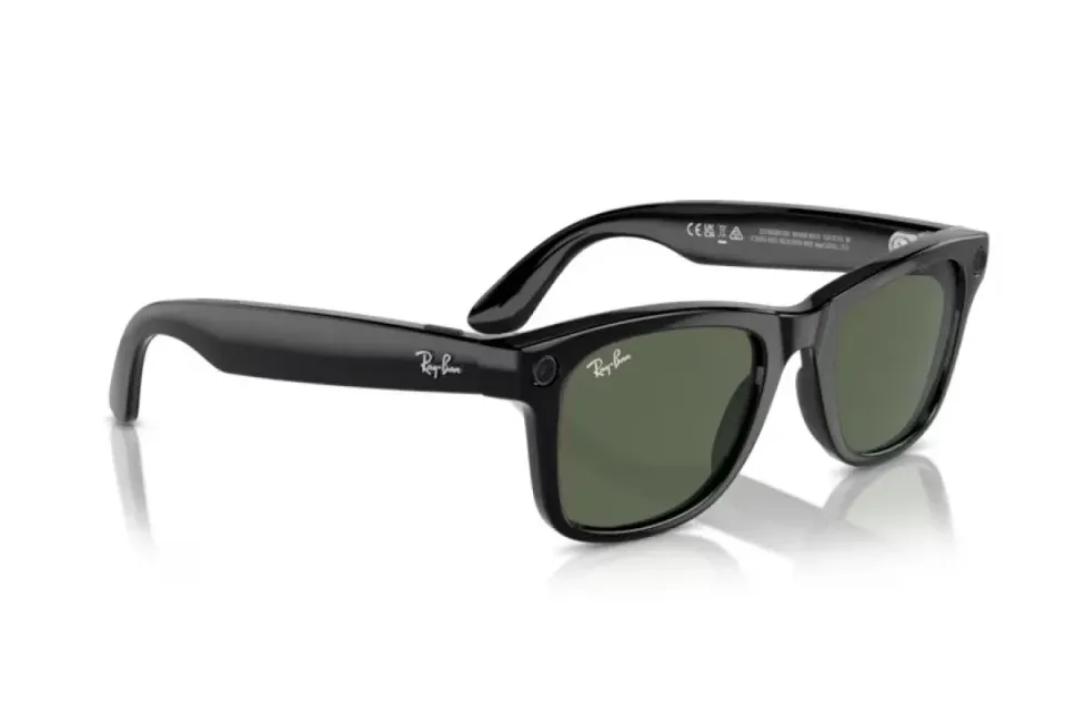 Meta Ray-Ban Gen1 Wayfarer, Shiny Black, G15 Green LARGE