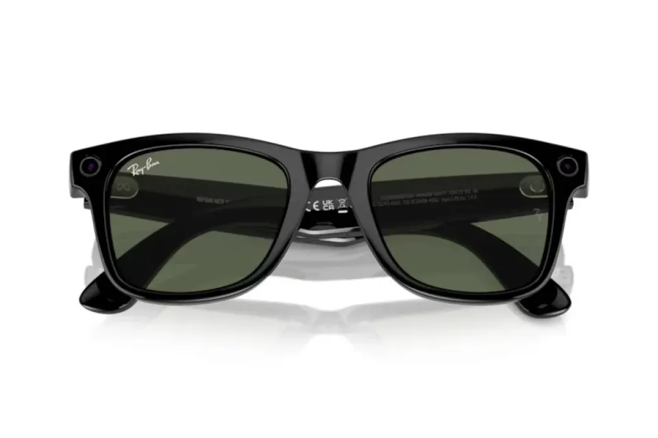 Meta Ray-Ban Gen1 Wayfarer, Shiny Black, G15 Green LARGE