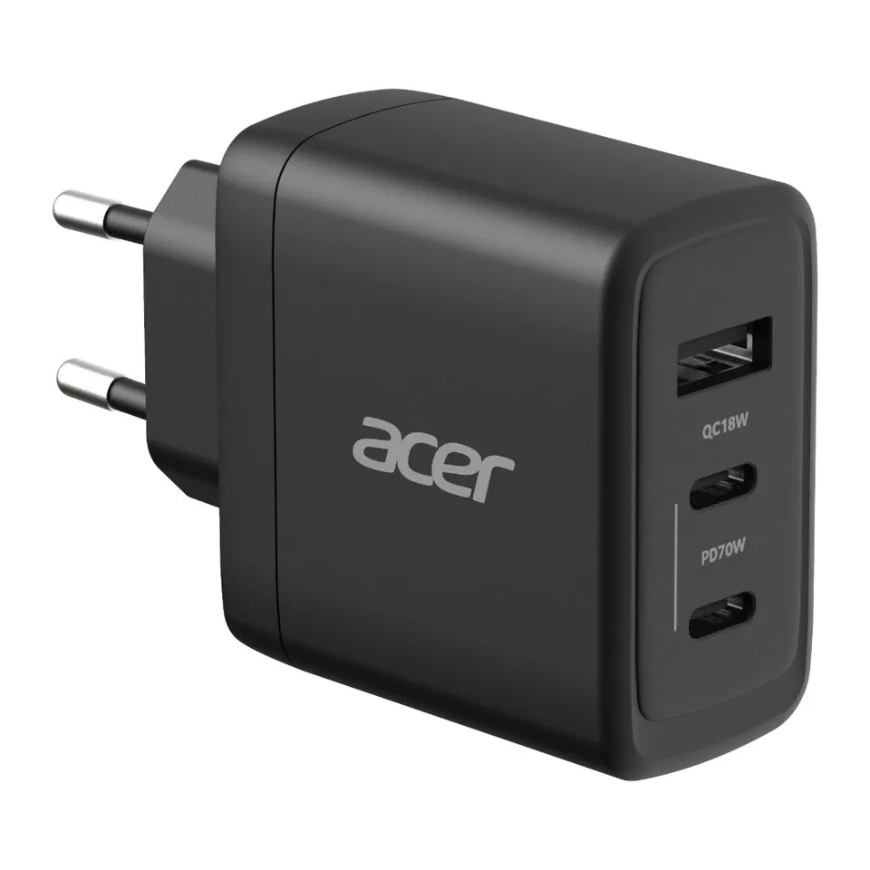 Acer GAN 70W PD charger, 2xUSB-C, 1xUSB-A černý