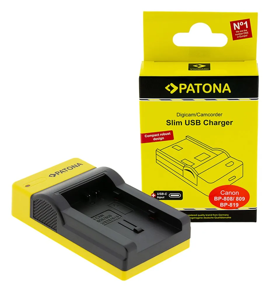 PATONA nabíječka pro digitální kameru Canon BP-808/820/827/828 slim, USB-C