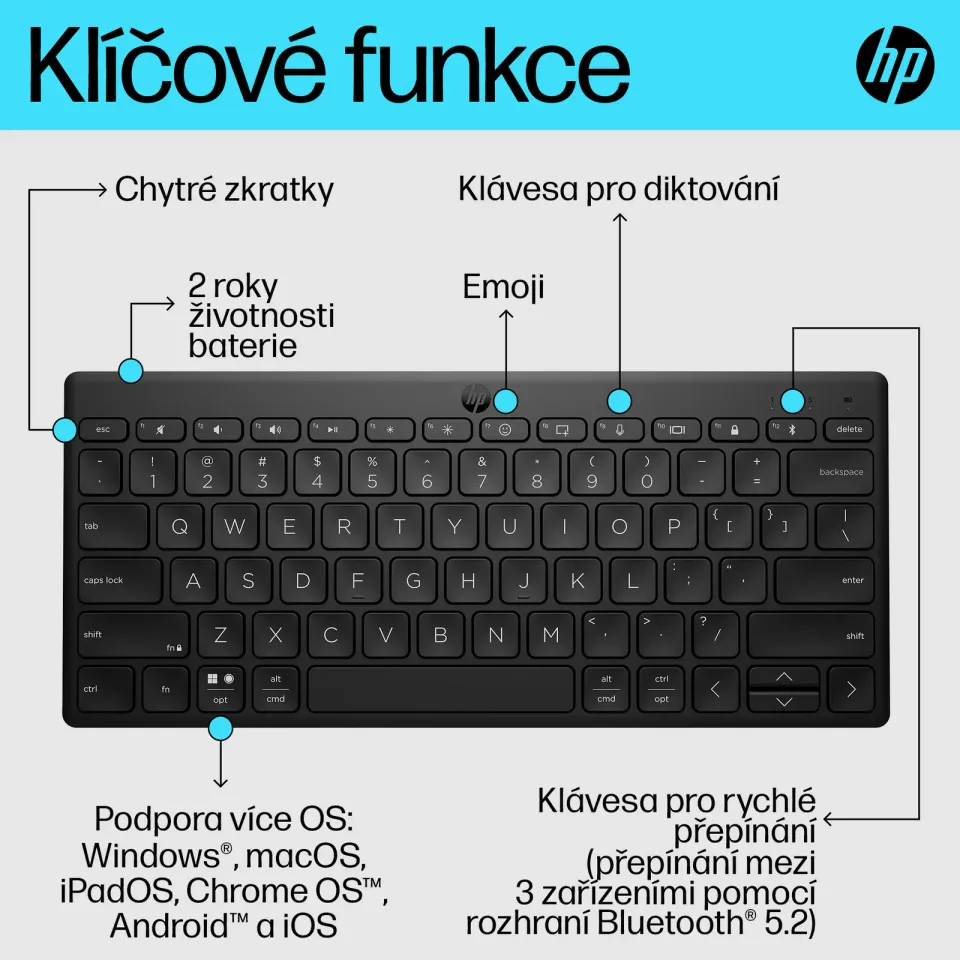 HP 350 BLK Compact Multi-Device Keyboard - klávesnice