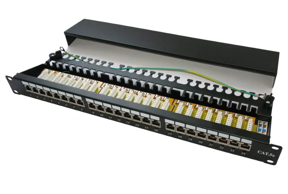 XtendLan Patch panel 19", 24 portů, stíněný, Cat5e, dual, 2xAu, s LED vyhledáváním