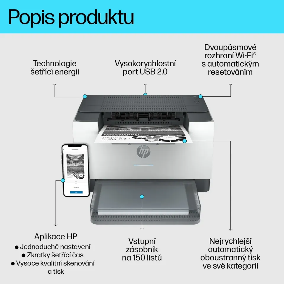 HP LaserJet M209dw, A4 tiskárna, USB2.0+LAN RJ45+WIFI+BT, 29ppm, duplex