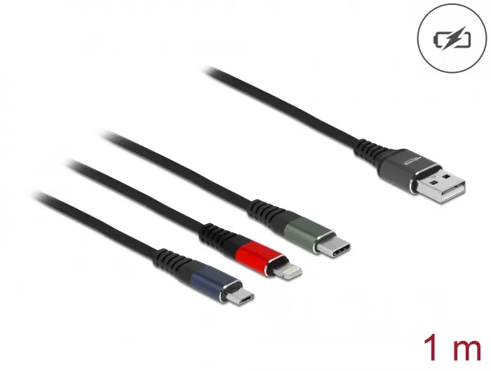 Delock Nabíjecí kabel USB 3 v 1 pro Lightning / Micro USB / USB Type-C, 1 m, tro