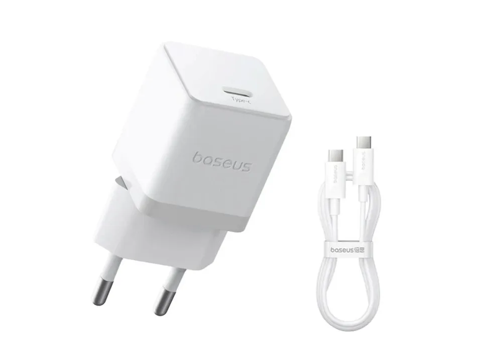 Baseus Palm Fast Nabíječka USB-C 20W + Datový Kabel USB-C/USB-C 1m White