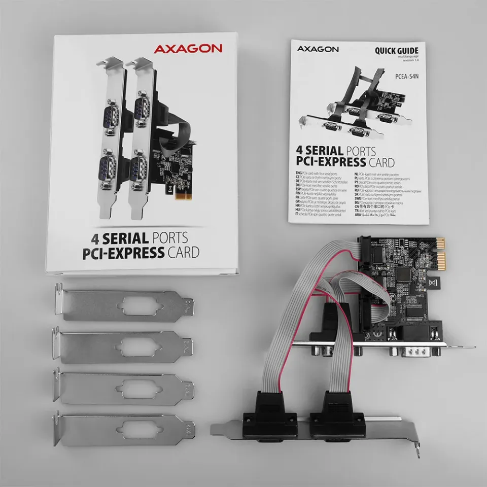 AXAGON PCEA-S4N, PCIe řadič - 4x sériový port (RS232) 250 kbps, vč. LP