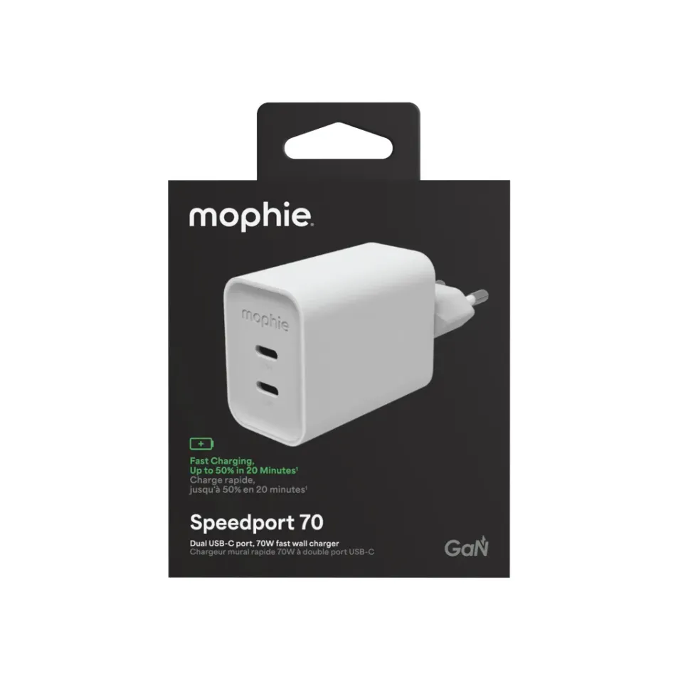 Power Adapter GaN USB-C Dual 70W White