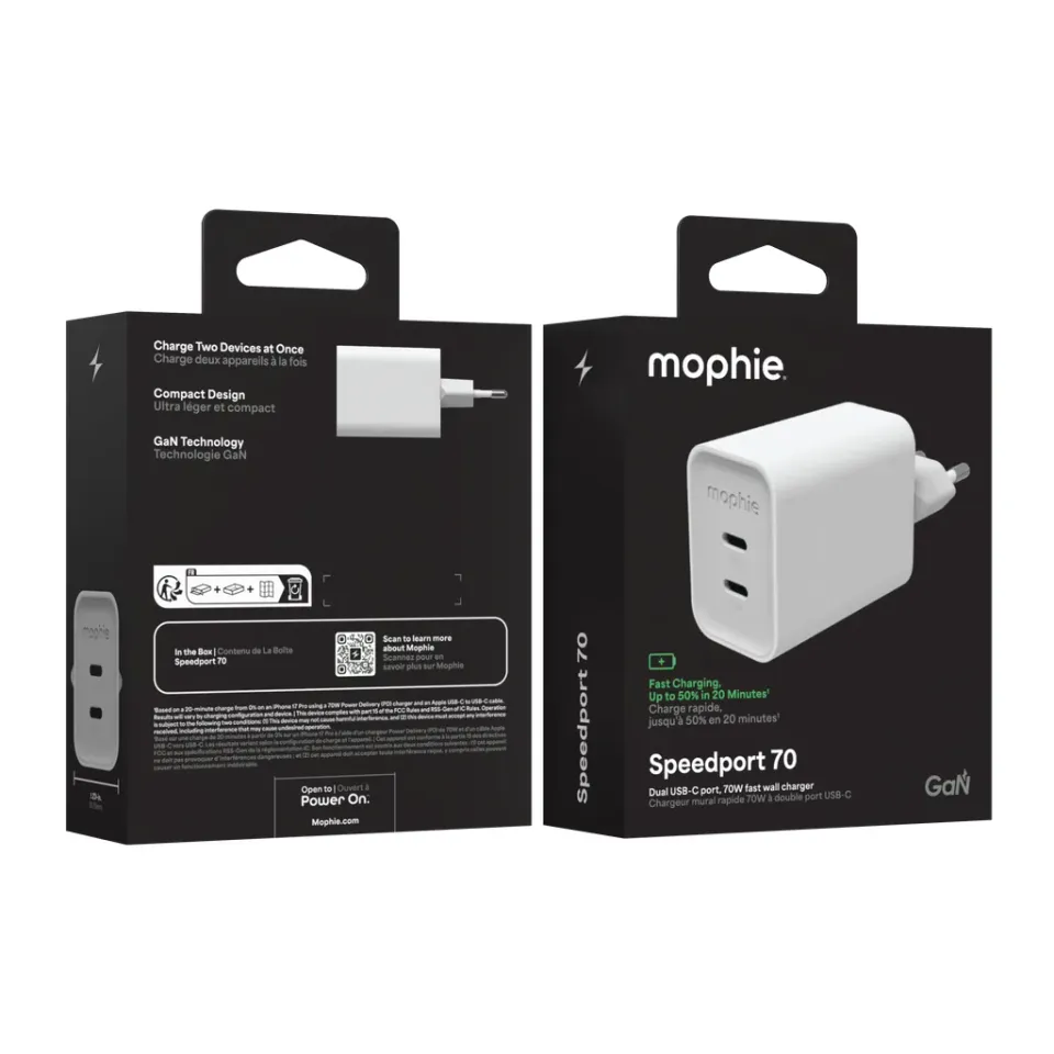 Power Adapter GaN USB-C Dual 70W White
