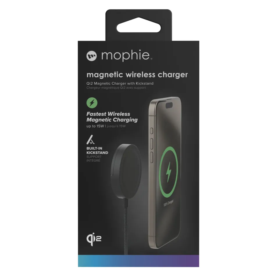 Qi2 magnetic charger with kickstand - black