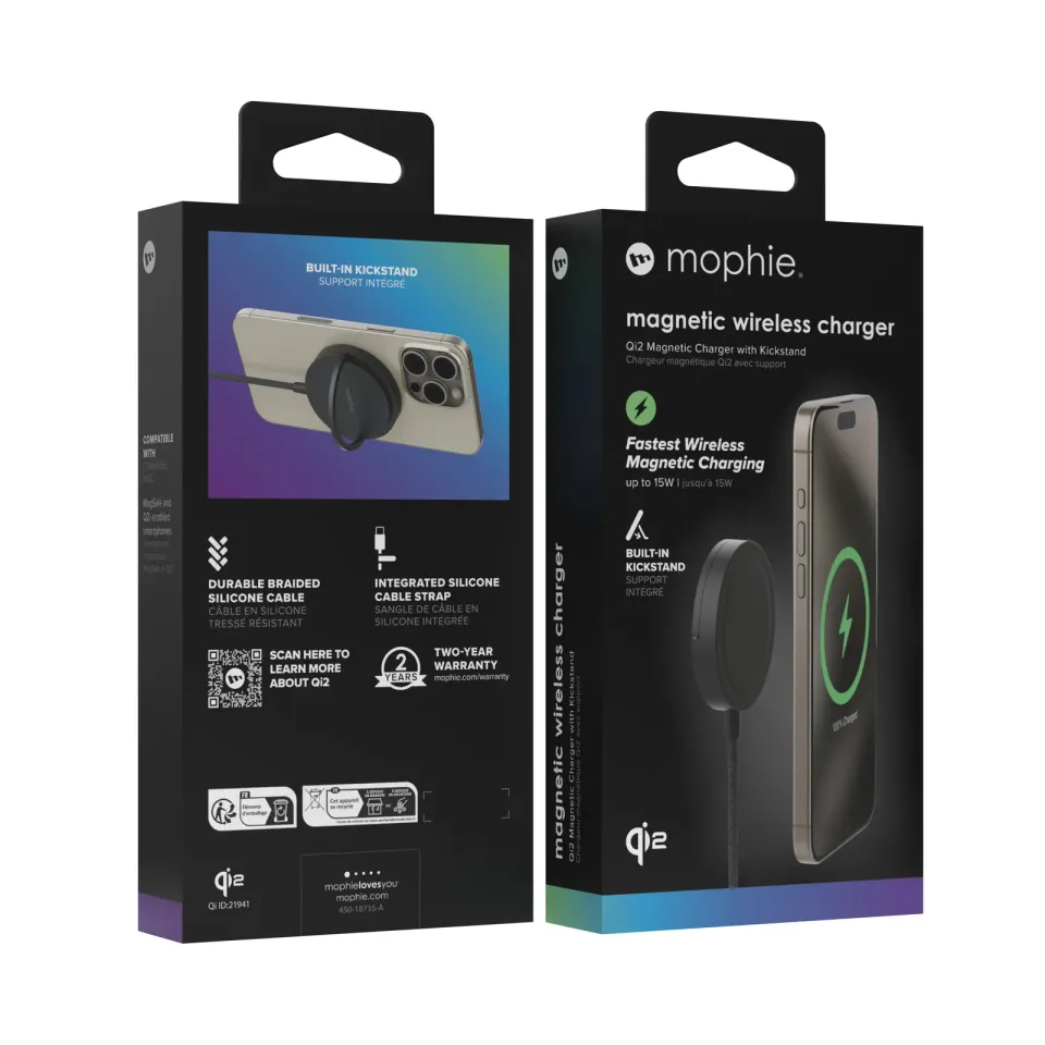 Qi2 magnetic charger with kickstand - black