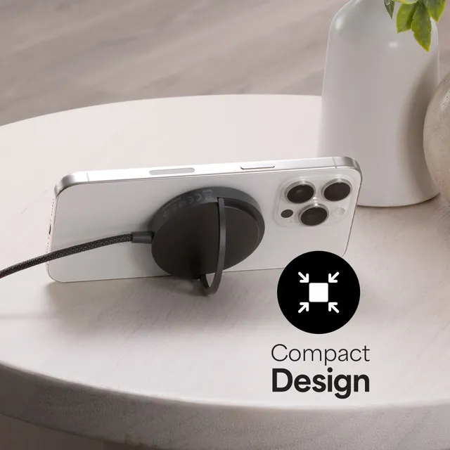 Qi2 magnetic charger with kickstand - black