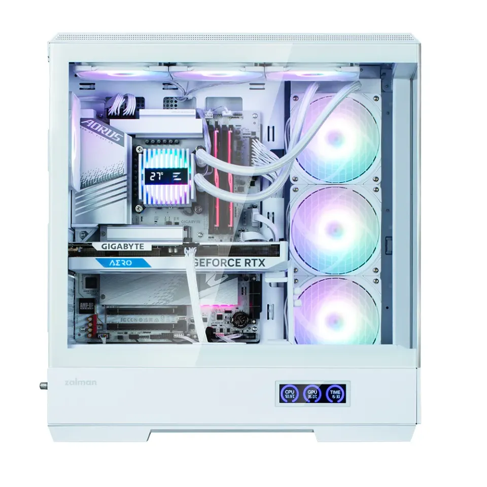 Zalman skříň P50 DS / Middle Tower / 4x120mm ARGB fan / 2x USB 3.0 / USB-C / panoramatická / bílá