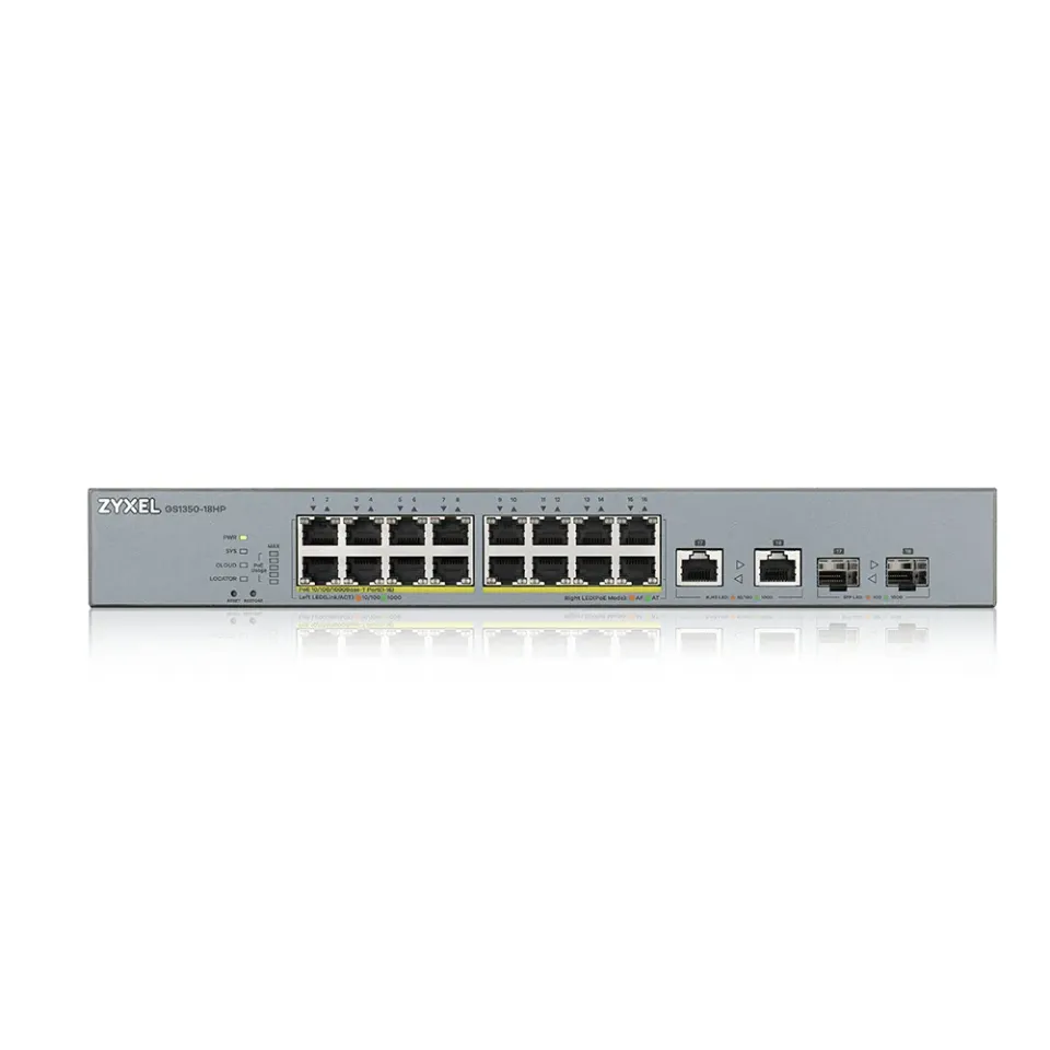 Zyxel GS1350-18HP 18 Port smart managed CCTV PoE switch, long range, 250W, 16x GbE, 2x combo RJ45/SFP