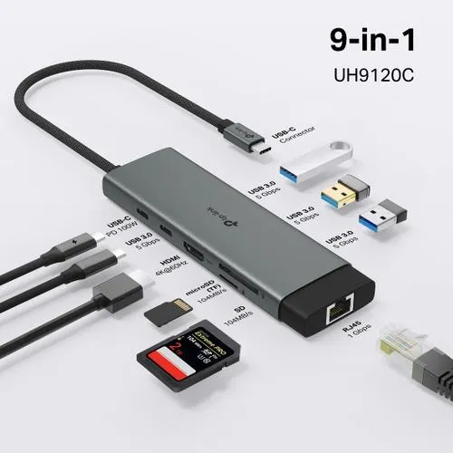TP-LINK UH9120C docking station USB-C, HDMI, RJ45, 1x USB C, 3x USB, SD/microSD reader, PD 100W