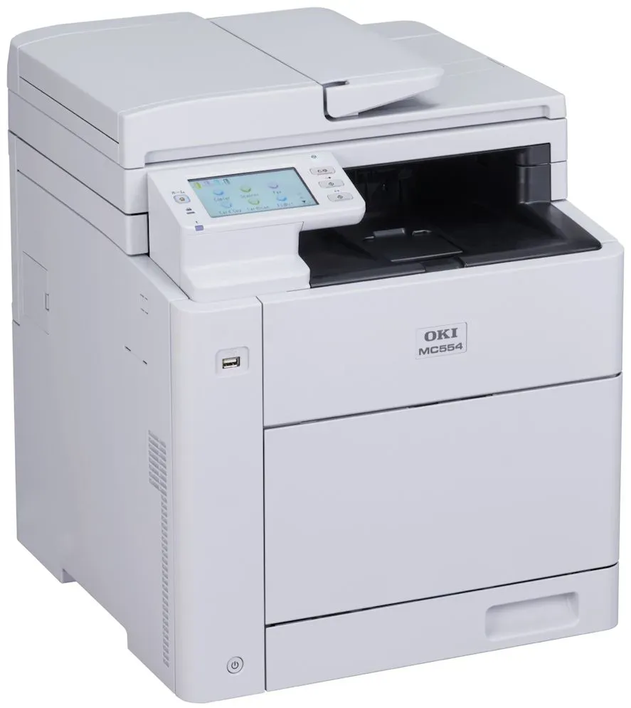 OKI MC554dn – barevná laserová multifunkce A4 4 v 1 s faxem, 32 str./min, oboustranný tisk, jednoprůchodový podavač, síť