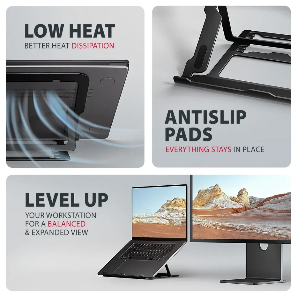 AXAGON STND-LAB hliníkový stojan na notebook 10"-17.3" nastavitelná výška, černý