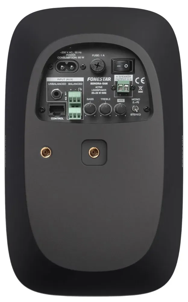 Fonestar Aktivní 2pásmový reproduktor 2×25 W RMS Class D, 5,25" woofer + 1" tweeter, jack/Euroblock, Auto-standby, černý