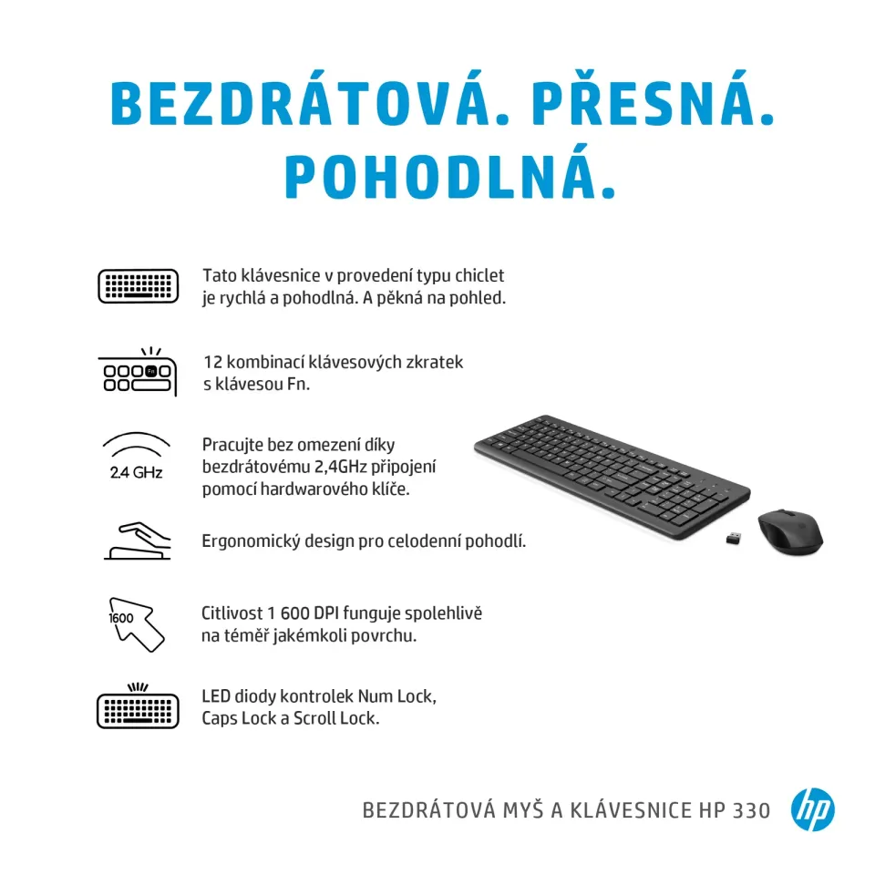 HP Bezdrátová klávesnice a myš HP 330