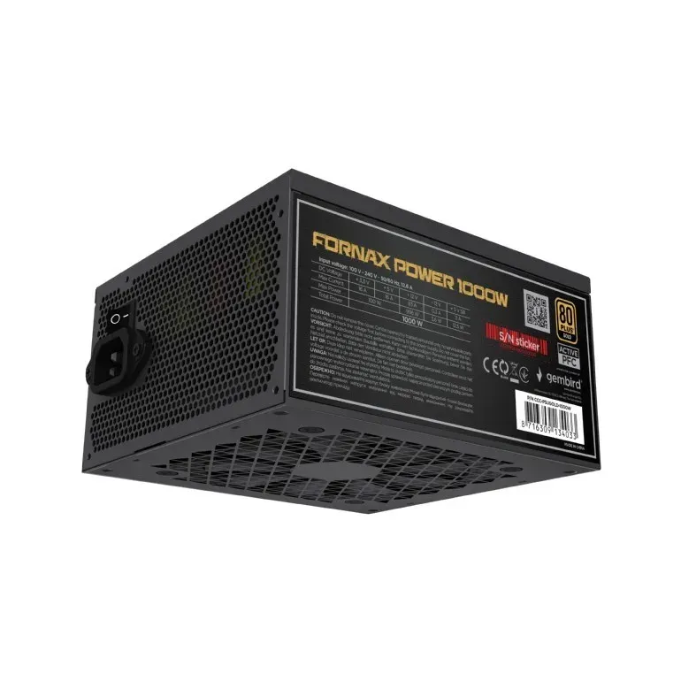 GEMBIRD Napájecí zdroj ATX 1000W s aktivním PFC, 12cm ventilátorem, 80+Gold