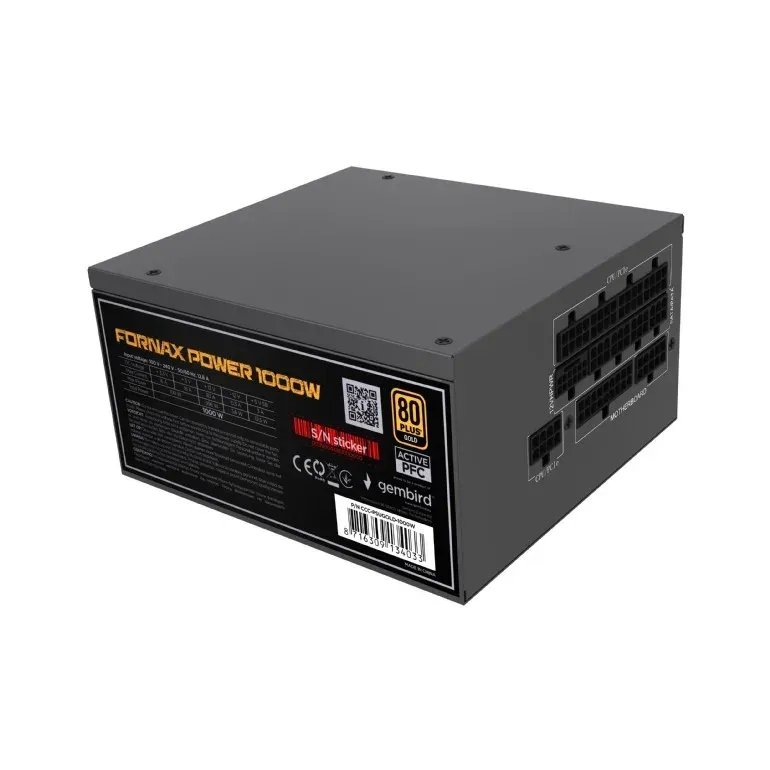 GEMBIRD Napájecí zdroj ATX 1000W s aktivním PFC, 12cm ventilátorem, 80+Gold
