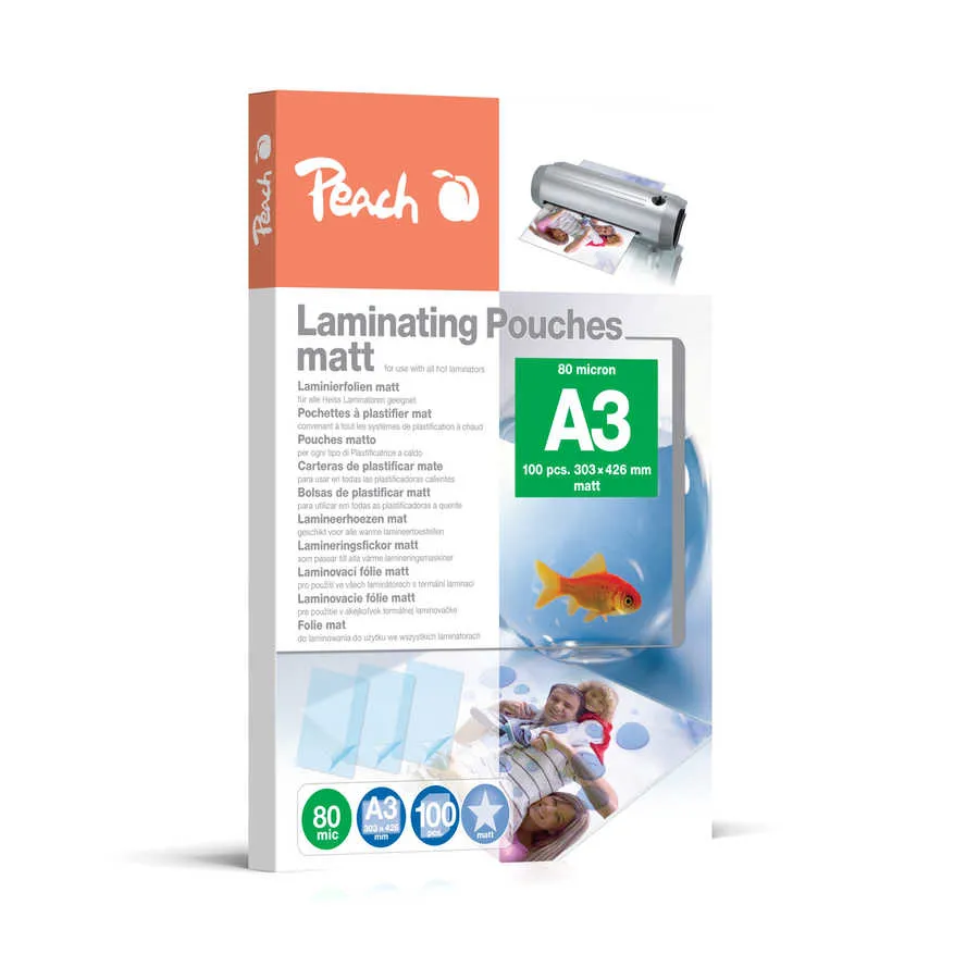 PEACH laminovací folie A3 (303x426mm), 80mic, matt, 100ks