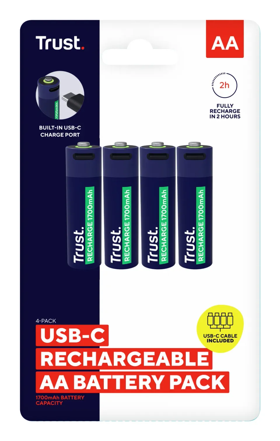 TRUST USB-C RECHARGEABLE BATTERIES 4P - AA