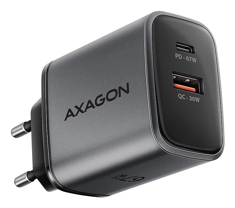 AXAGON ACU-PQ67 GaN nabíječka do sítě 67W, USB-A + USB-C, PD3.0/PPS/QC4+/SFC2.0/