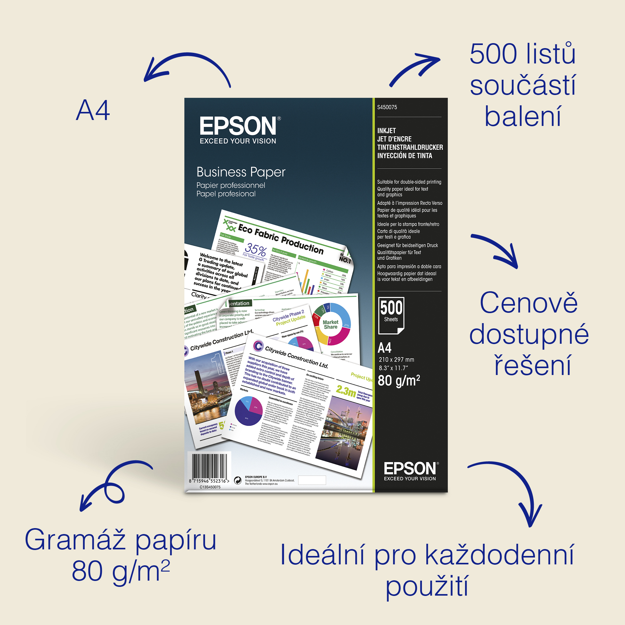 EPSON paper A4 - 80g/m2 - 500 sheets - Inkjet Business Paper