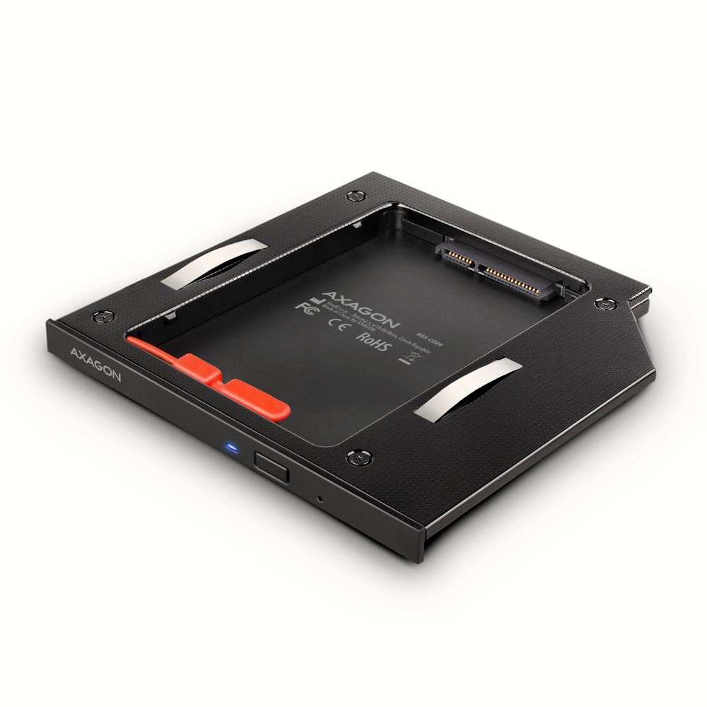 AXAGON RSS-CD09 ODD, Rámeček do slotu optické mechaniky pro 2.5“ SSD/HDD, LED, 9