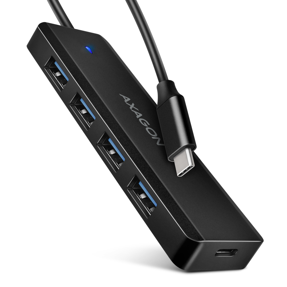 AXAGON HUE-C1C cestovní čtyřportový USB-C 5Gbps hub/USB-C konektor pro externí n