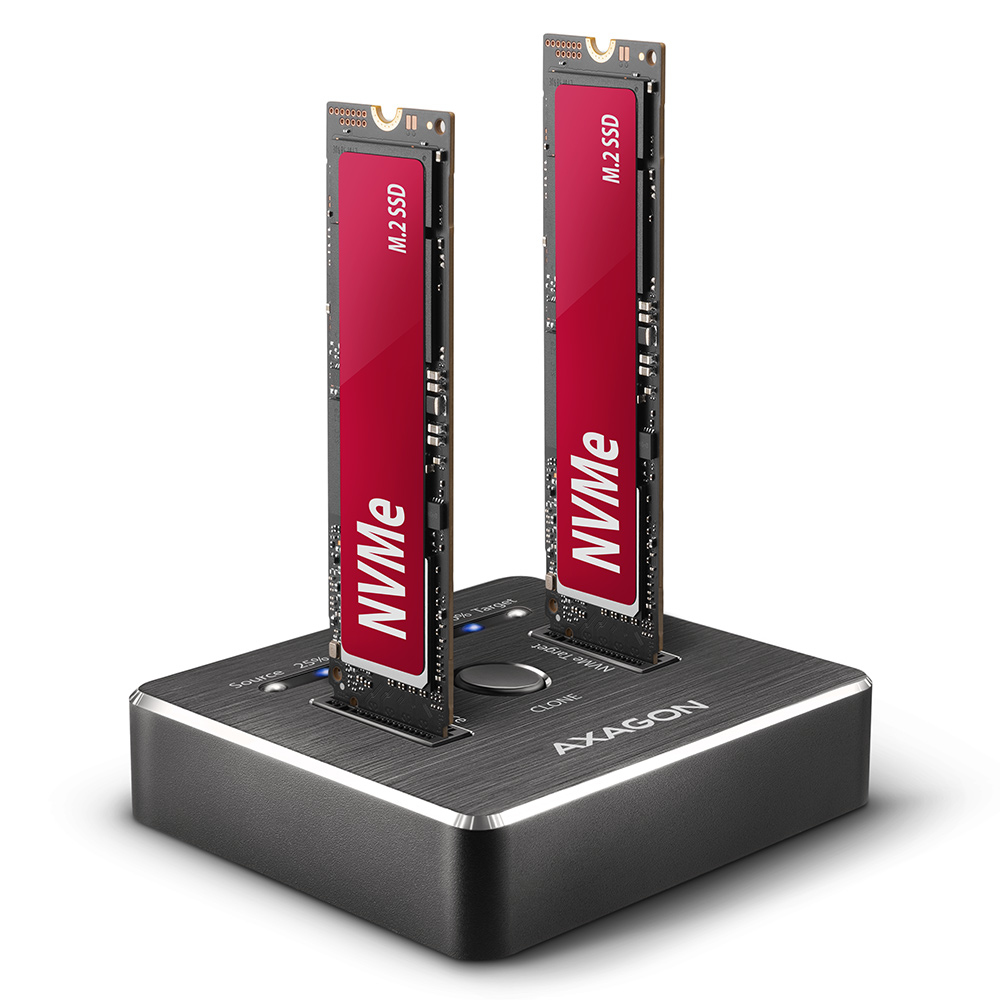 AXAGON ADSA M2C, USB-C 10Gbps dokovací stanice pro 2× M.2 NVMe SSD s funkcí klon