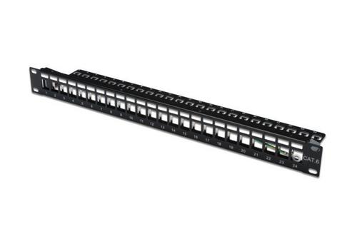 PATCH PANEL 19" neosazený, stíněný, 1U, 24 portů, černý RAL 9005