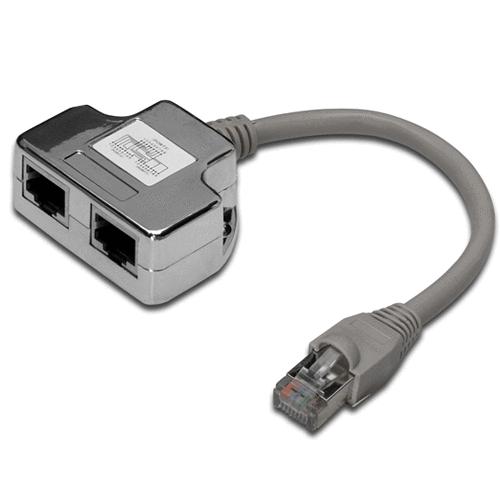 ROZDVOJKA UTP RJ45, 2xF-1xM, Y, kat.5e, telefon+síť, kabel 10cm (ISDN splitter T-MOD adapter)