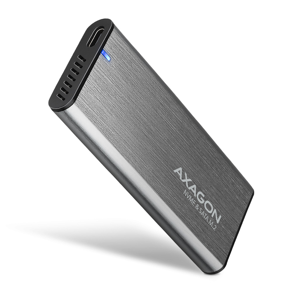 AXAGON EEM2-SG2, USB-C 3.2 Gen 2 - M.2 NVMe & SATA SSD kovový RAW box, bezšroubk