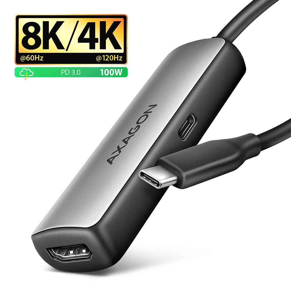 AXAGON RVC-HI8KPD, USB-C -> HDMI 2.1 redukce / adaptér, 8K/60Hz, 4K/144Hz, HDR10