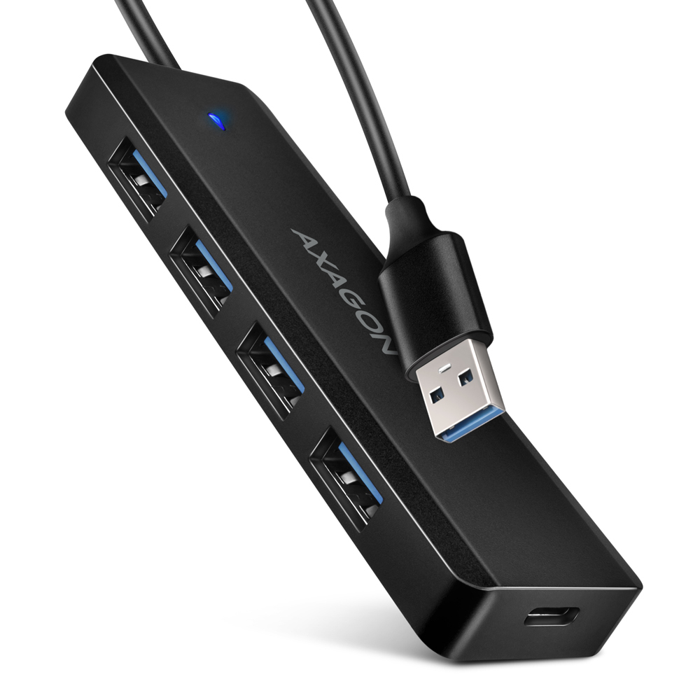 AXAGON HUE-C1A cestovní čtyřportový USB-A 5Gbps hub/USB-C konektor pro externí n