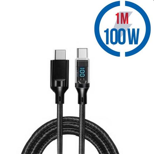 MEGATECH kabel USB C-C propojovací s displejem, 100W, 1.0m, černý