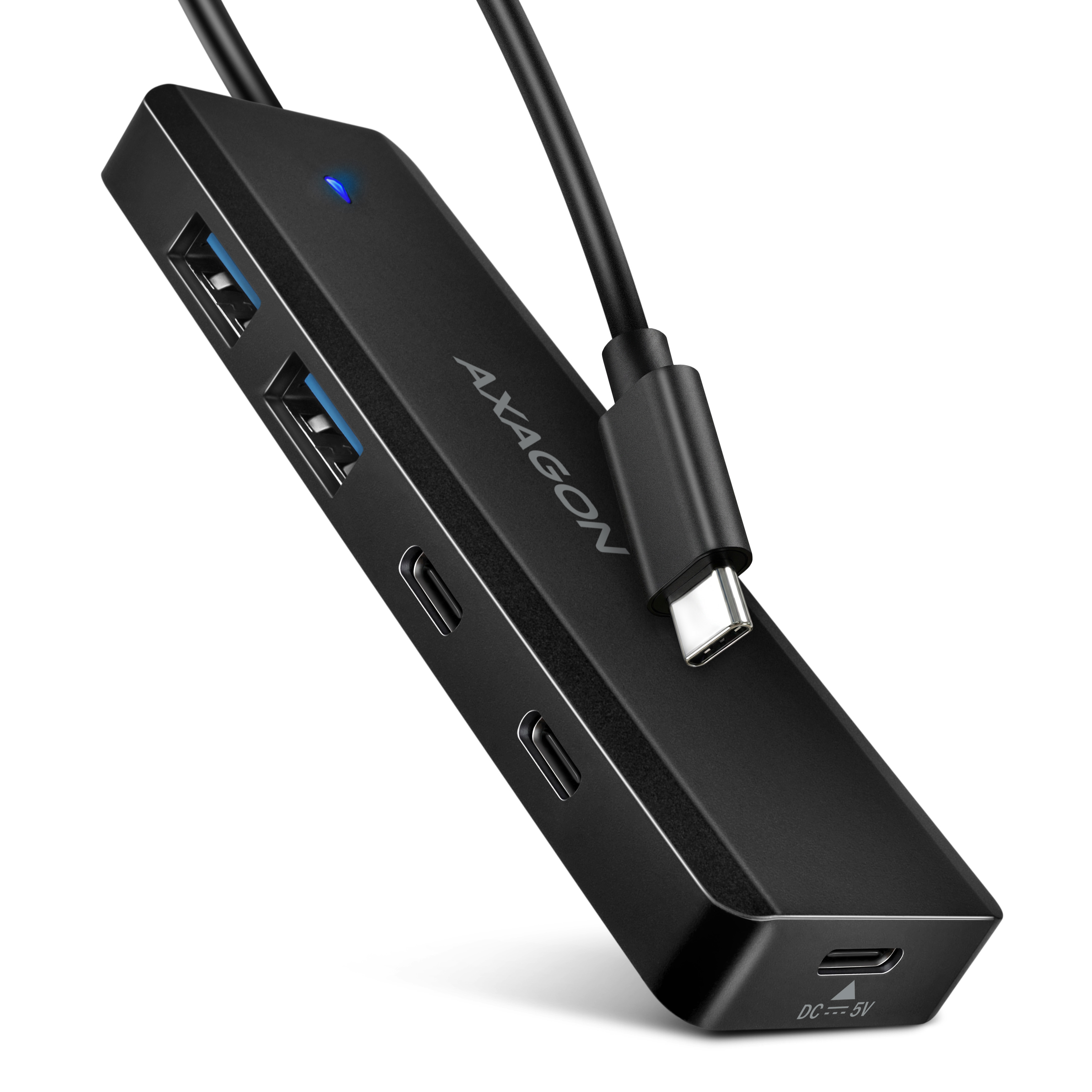 AXAGON HUE-C2C, 4× USB 5Gbps TRAVEL hub, 2× USB-A + 2× USB-C, USB-C napájení, ka