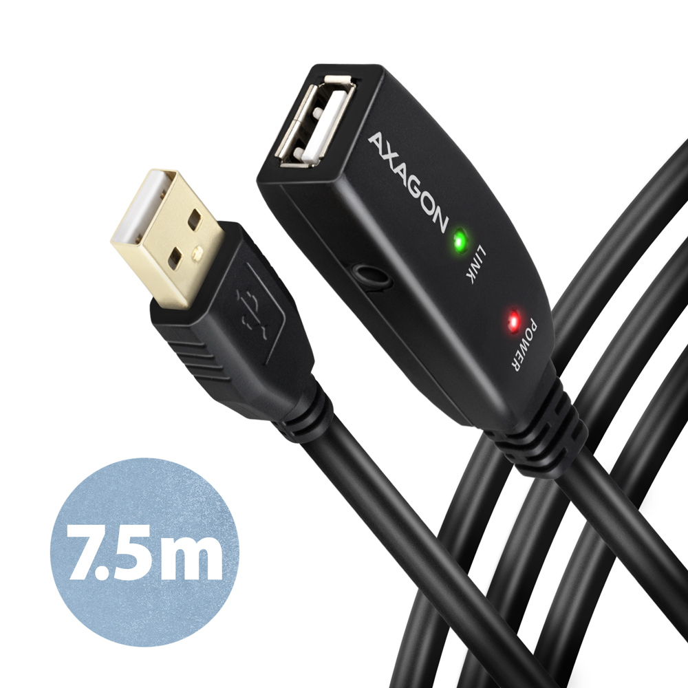 AXAGON ADR-207, USB 2.0 A-M -> A-F aktivní prodlužovací / repeater kabel, 7.5m